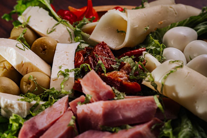 Antipasto salad with Italian meats, olives and cheese